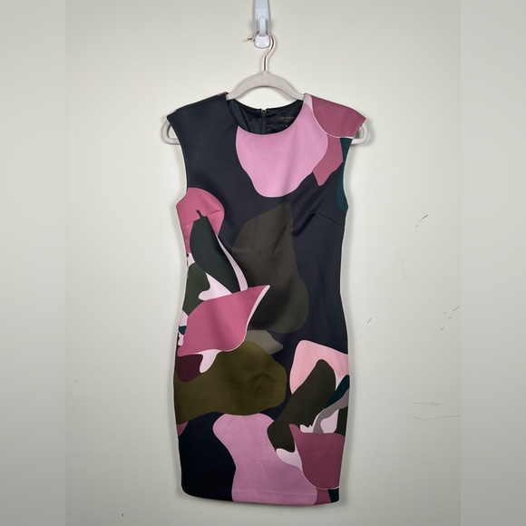 Ted Baker Maple Swirl Pencil Dress Size 2/Medium Pink Green EUC - Picture 6 of 7